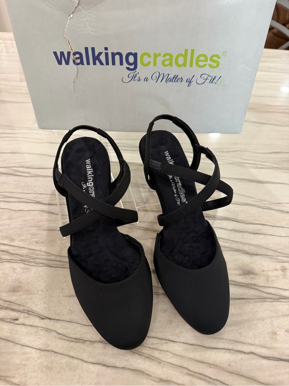 Walking Cradles Black Crisscross Slingback Mules